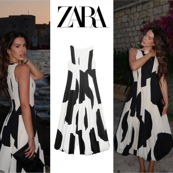 Zara Black and White Midi Dress - Picture 2 of 11